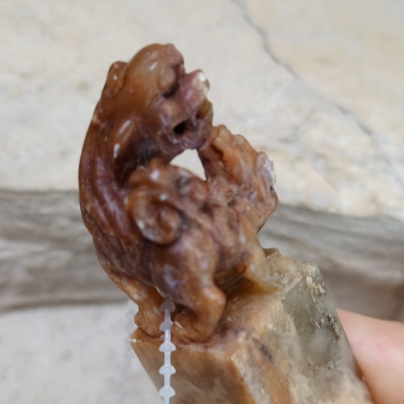 Antique Carved Stone Seal with Foo Dogs Chinese Lion Motif - Picture 5 of 7